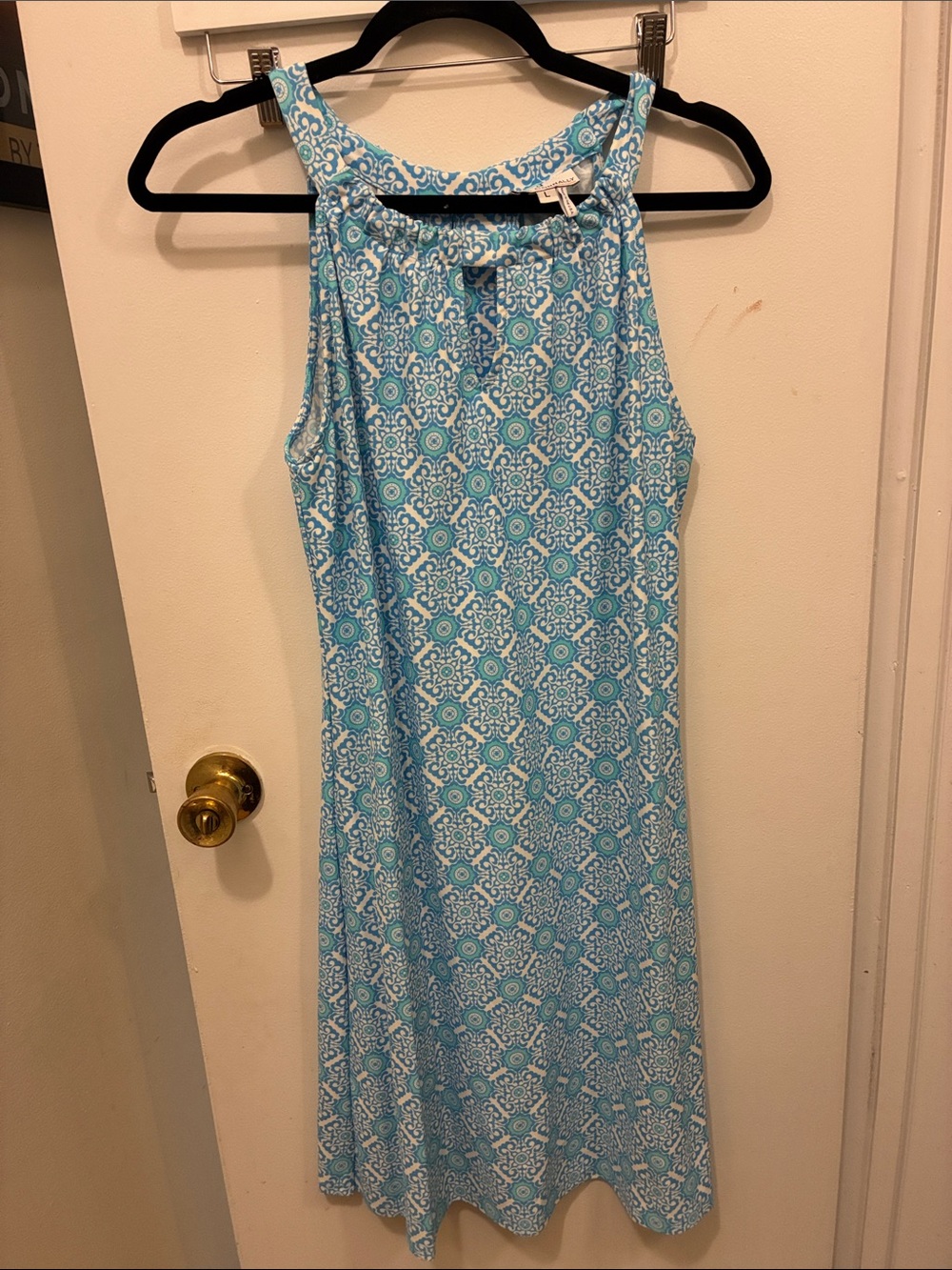 Jude Connallay Sleeveless Blue Patterned Halter Dress